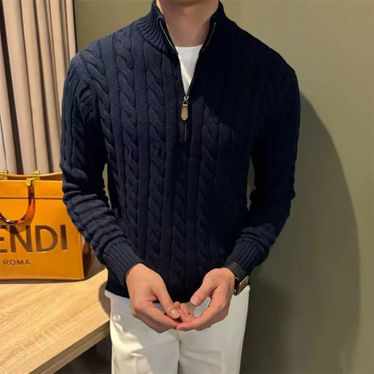 Deacon | Men's Zip-Up Cable Knit Sweater - Image 2