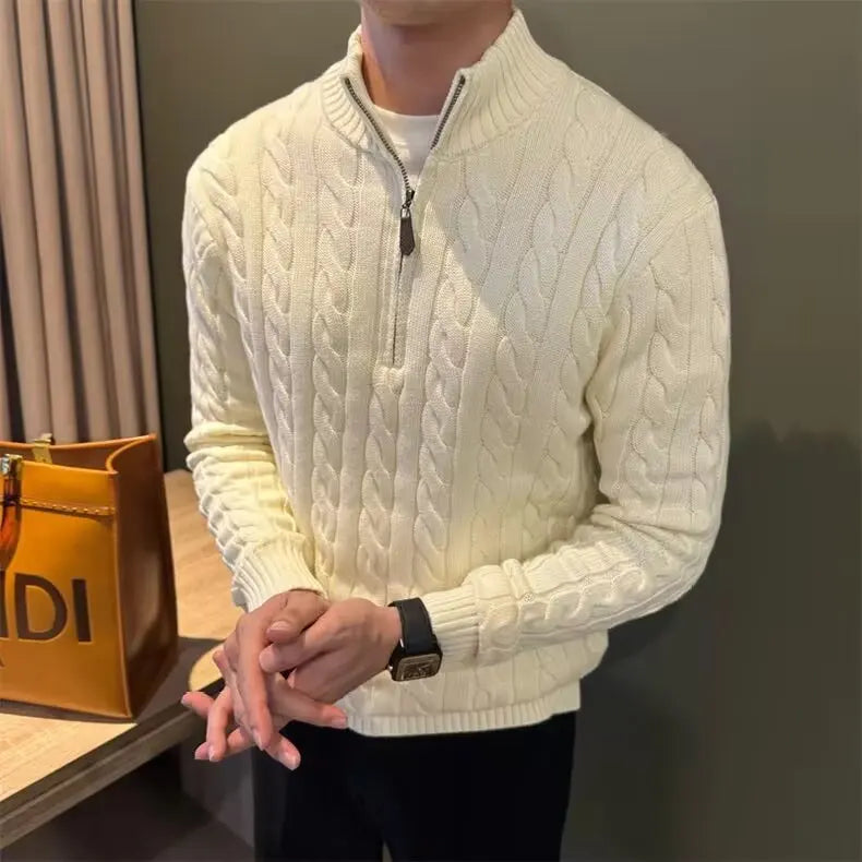 Deacon | Men's Zip-Up Cable Knit Sweater - Image 2
