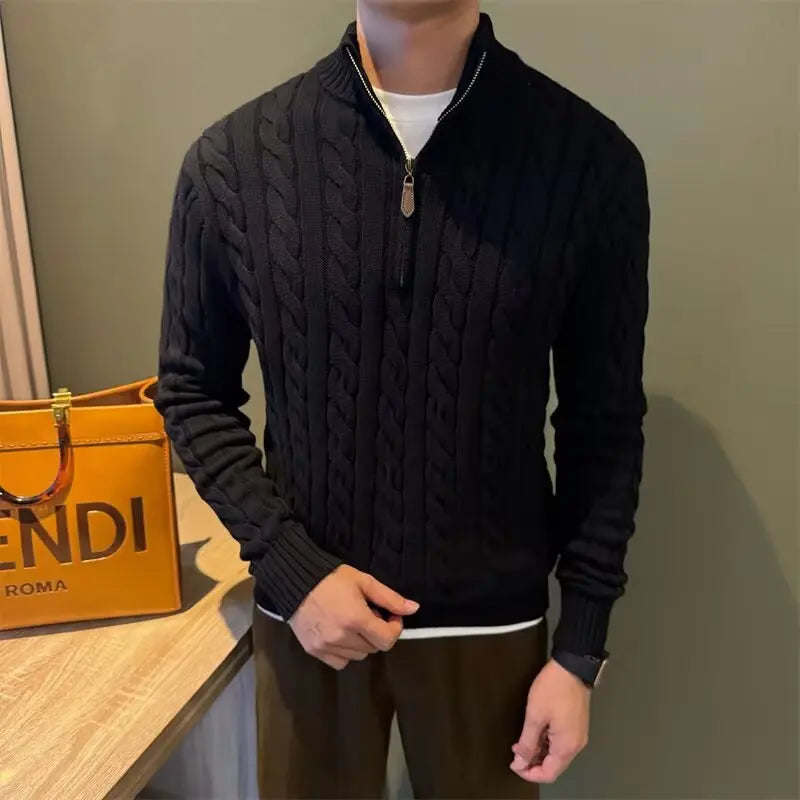 Deacon | Men's Zip-Up Cable Knit Sweater - Image 2