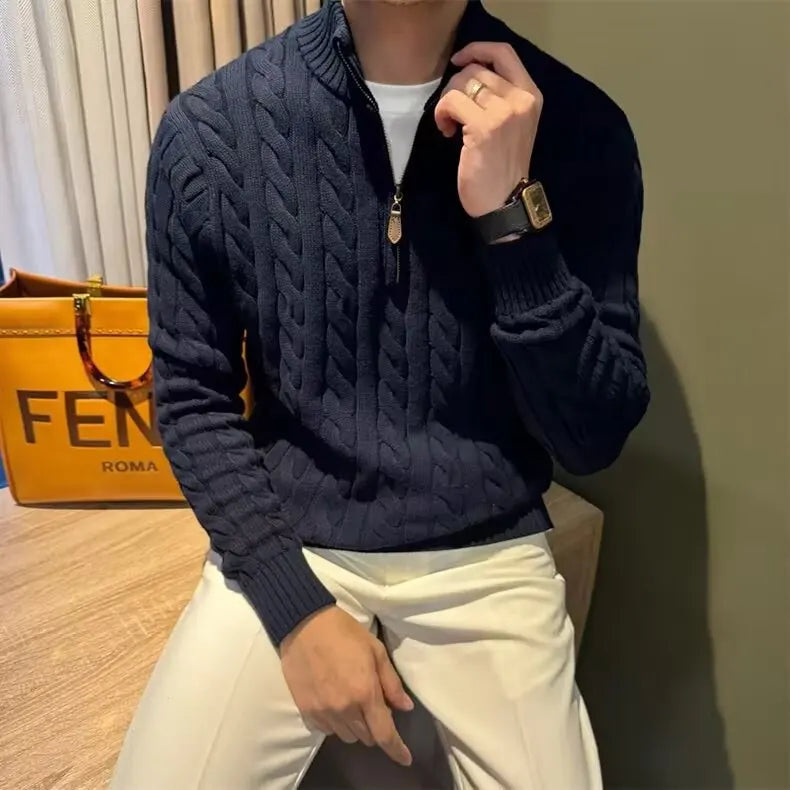 Deacon | Men's Zip-Up Cable Knit Sweater - Image 3