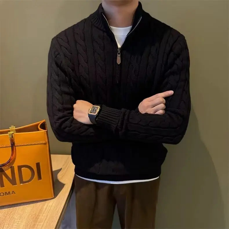 Deacon | Men's Zip-Up Cable Knit Sweater - Image 3