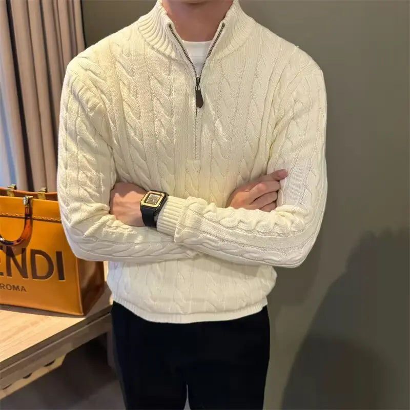 Deacon | Men's Zip-Up Cable Knit Sweater - Image 3