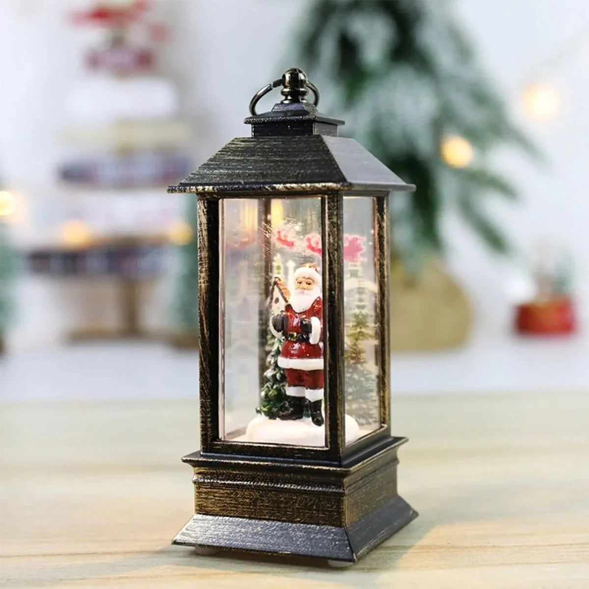 Decorative Christmas Lantern with Timer and Warm Light – Classic Design for Indoor Decoration
