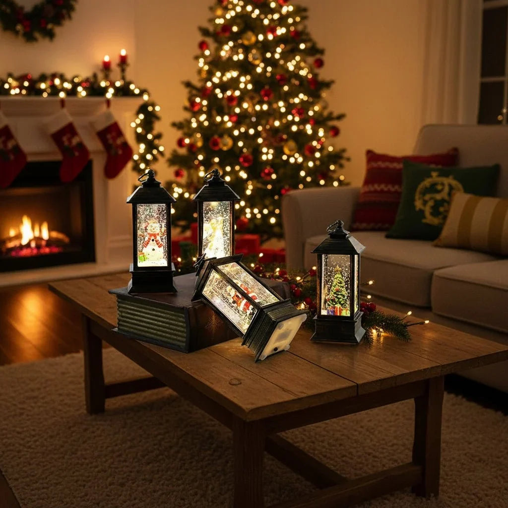 Decorative Christmas Lantern with Timer and Warm Light – Classic Design for Indoor Decoration