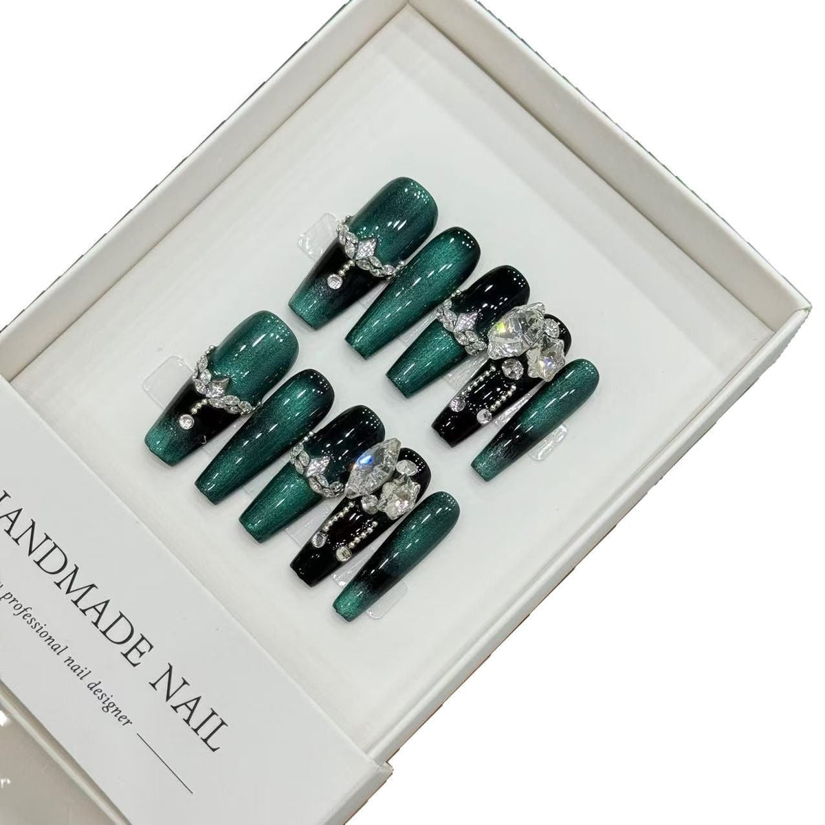 Decorative Press-On Nail Set with Gem Accents