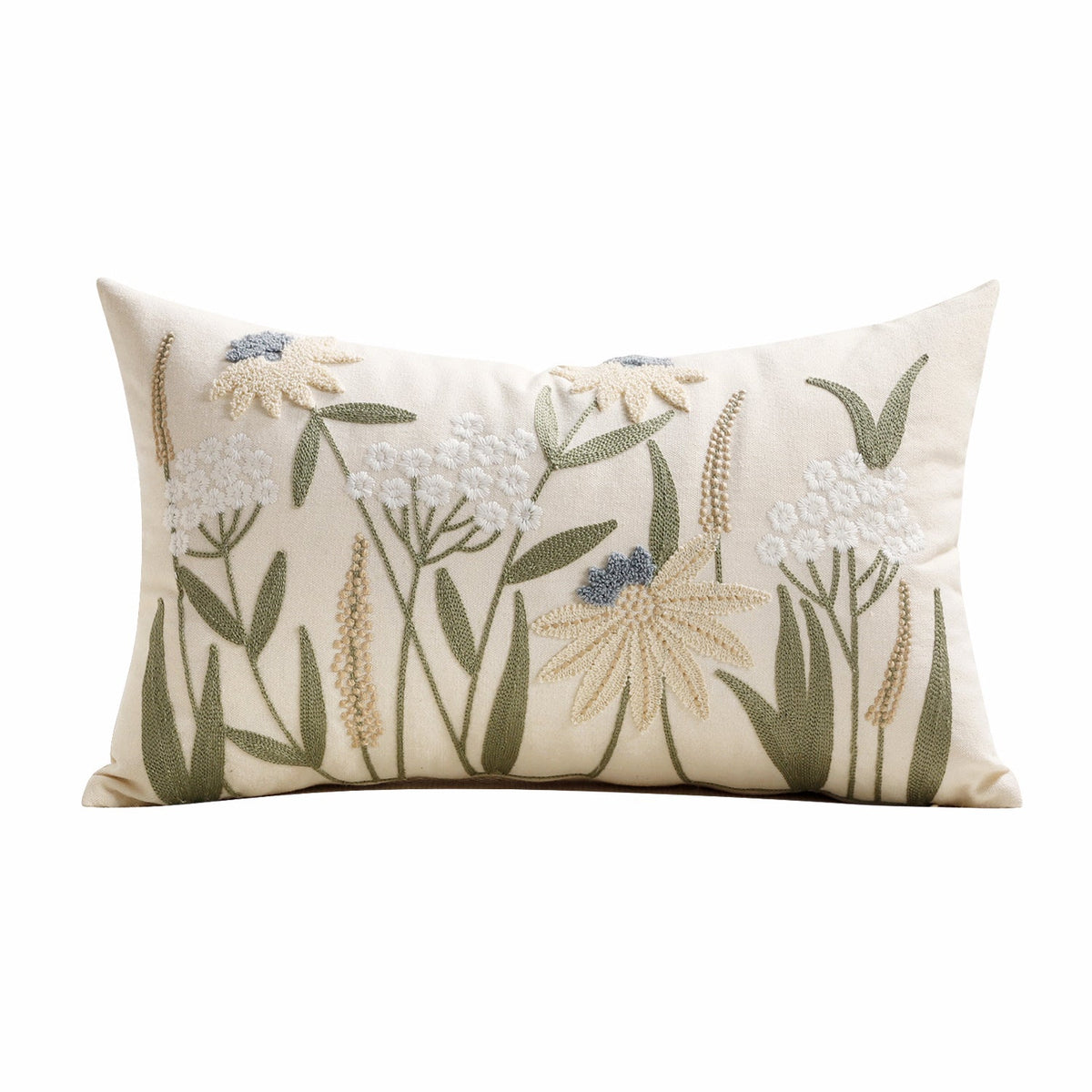 Decorative Square Embroidered Floral Tufted Linen Pillow Cover