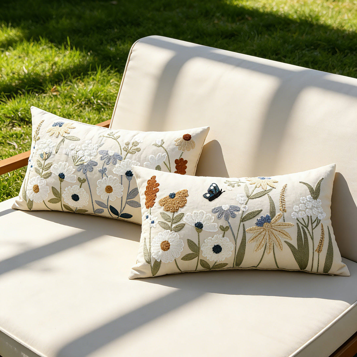 Decorative Square Embroidered Floral Tufted Linen Pillow Cover