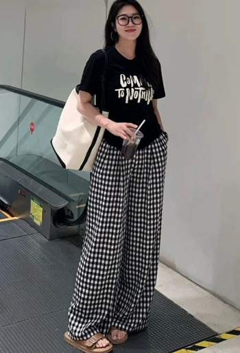 Image of Denise | Women's Wide Leg Checkered Pants