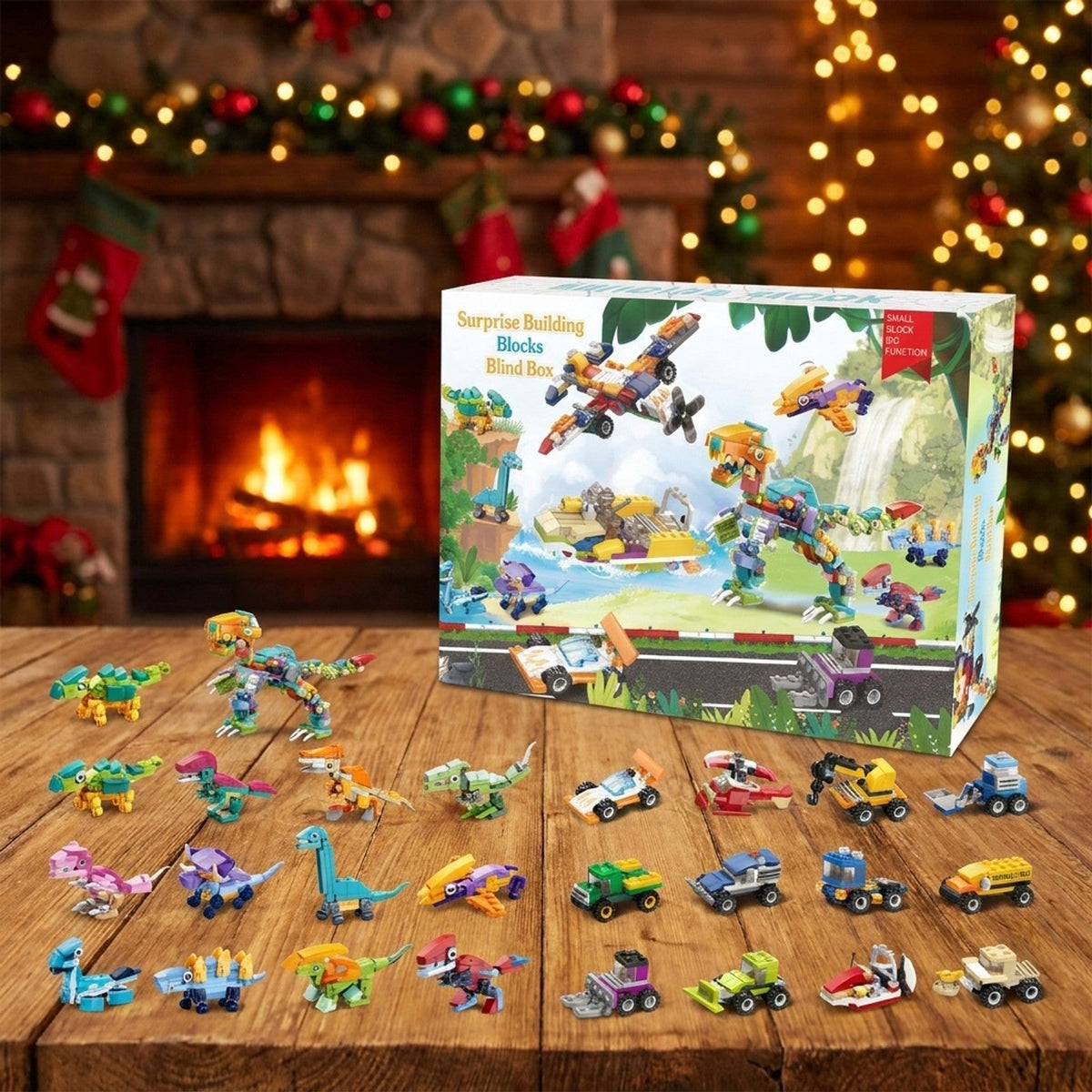 Dinosaur and Vehicle Brick Advent Calendar, 24 Mini Builds plus Big T. Rex