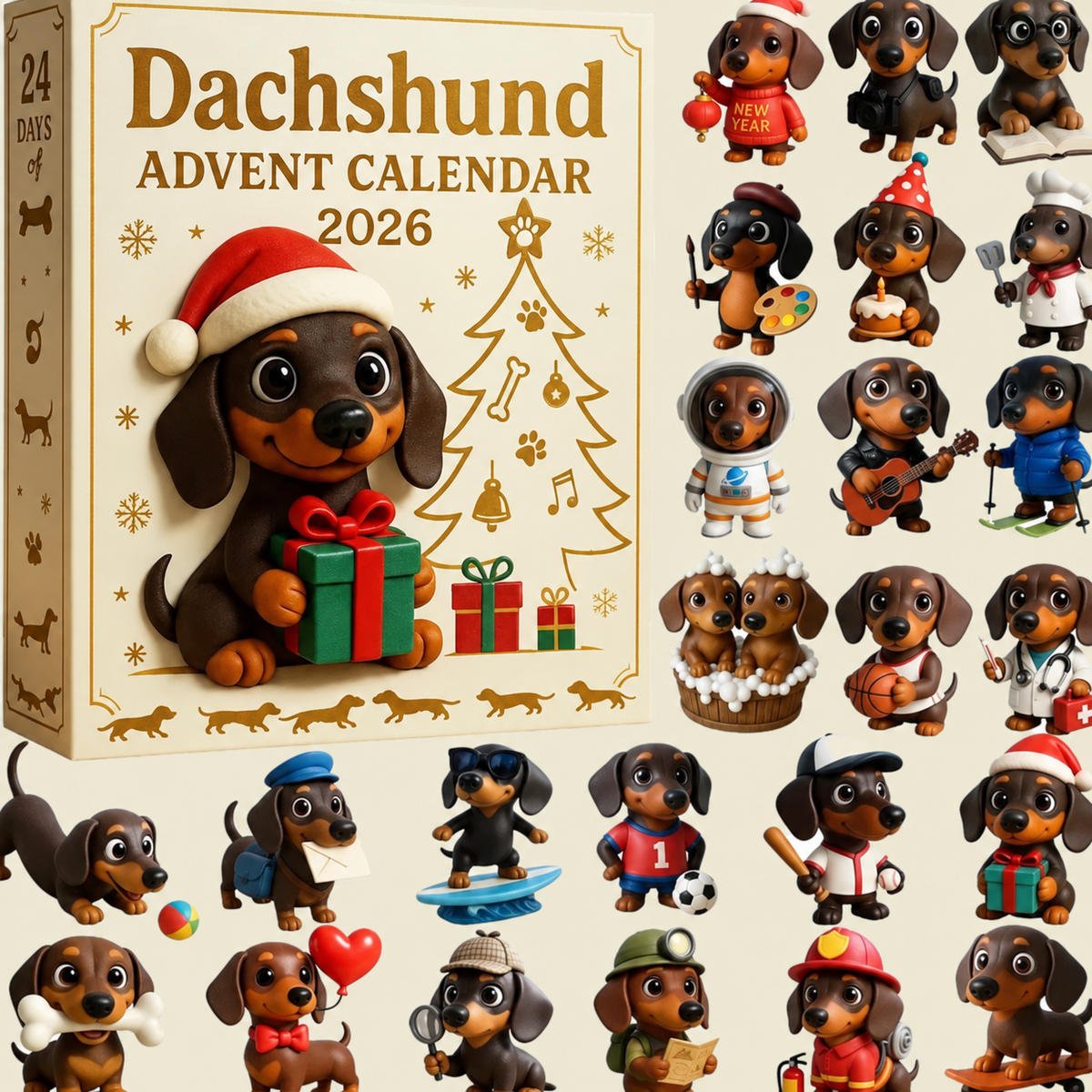 Dog Advent Calendar Christmas Gift Collectible Figurine Set