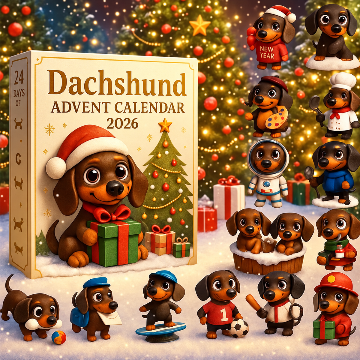 Dog Advent Calendar Christmas Gift Collectible Figurine Set