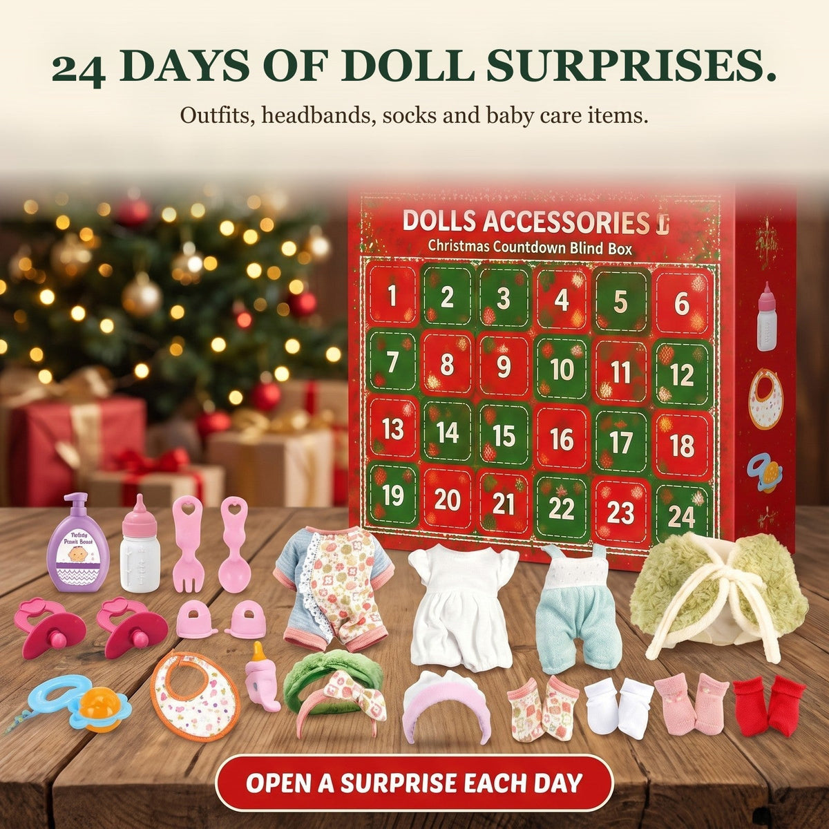 Doll Accessories Advent Calendar, 24 Outfits and Baby Care Surprises