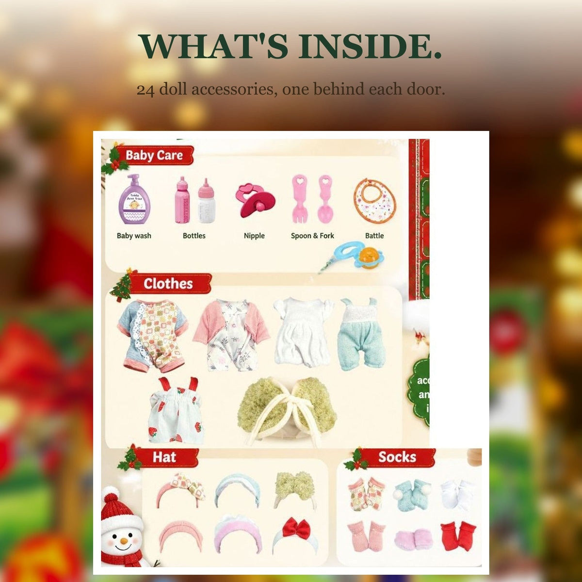 Doll Accessories Advent Calendar, 24 Outfits and Baby Care Surprises
