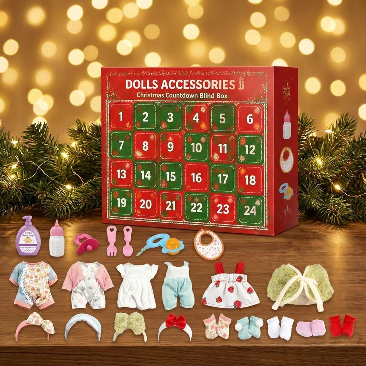 Doll Accessories Advent Calendar, 24 Outfits and Baby Care Surprises
