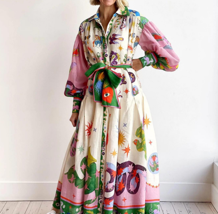 Image of Dominique | Women's Printed Maxi Shirt Dress
