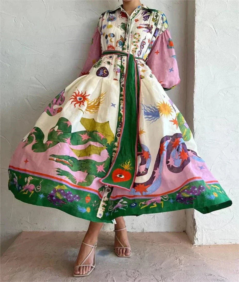Image of Dominique | Women's Printed Maxi Shirt Dress