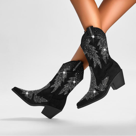 Image of Dorothy | Women's Embellished Mid Calf Pointed Toe Boots