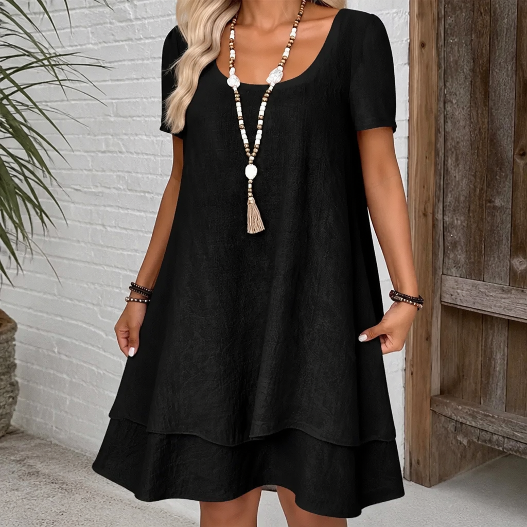 Double Hem A-Line Cotton-Linen Dress