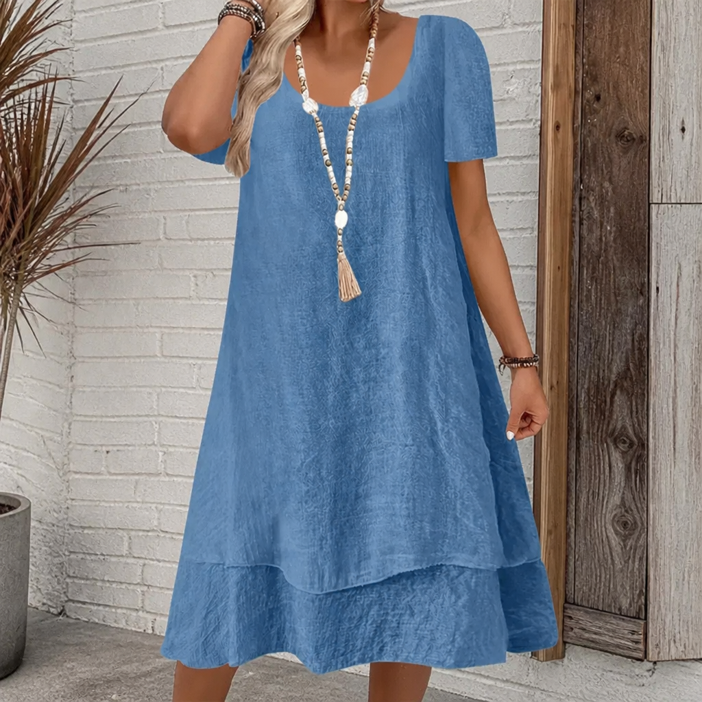 Double Hem A-Line Cotton-Linen Dress