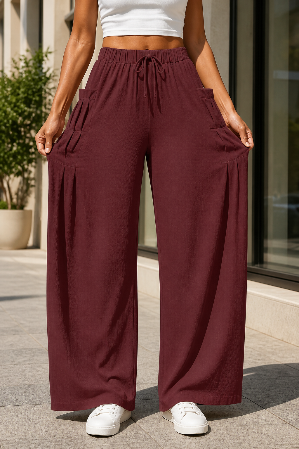 Drawstring Wide Leg Pants