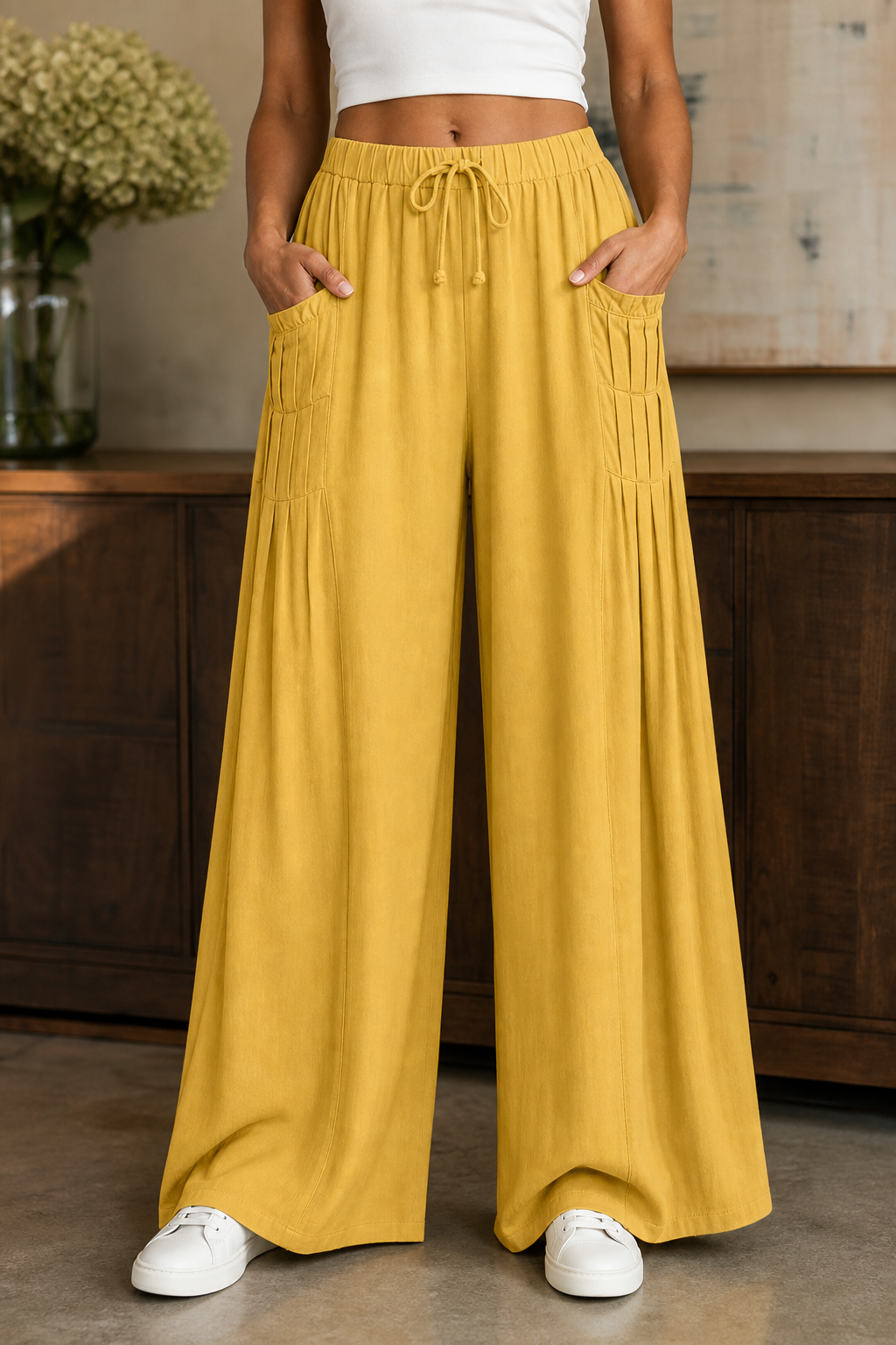 Drawstring Wide Leg Pants