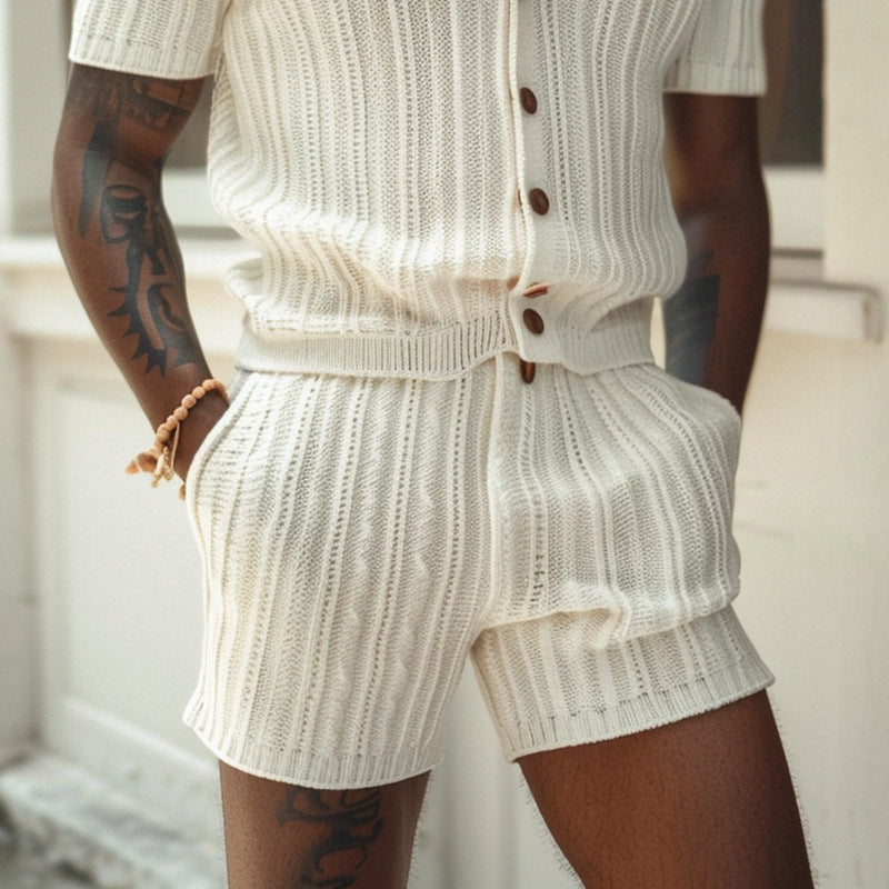 Image of Dwayne | Men's Button-Down Knit Short Set