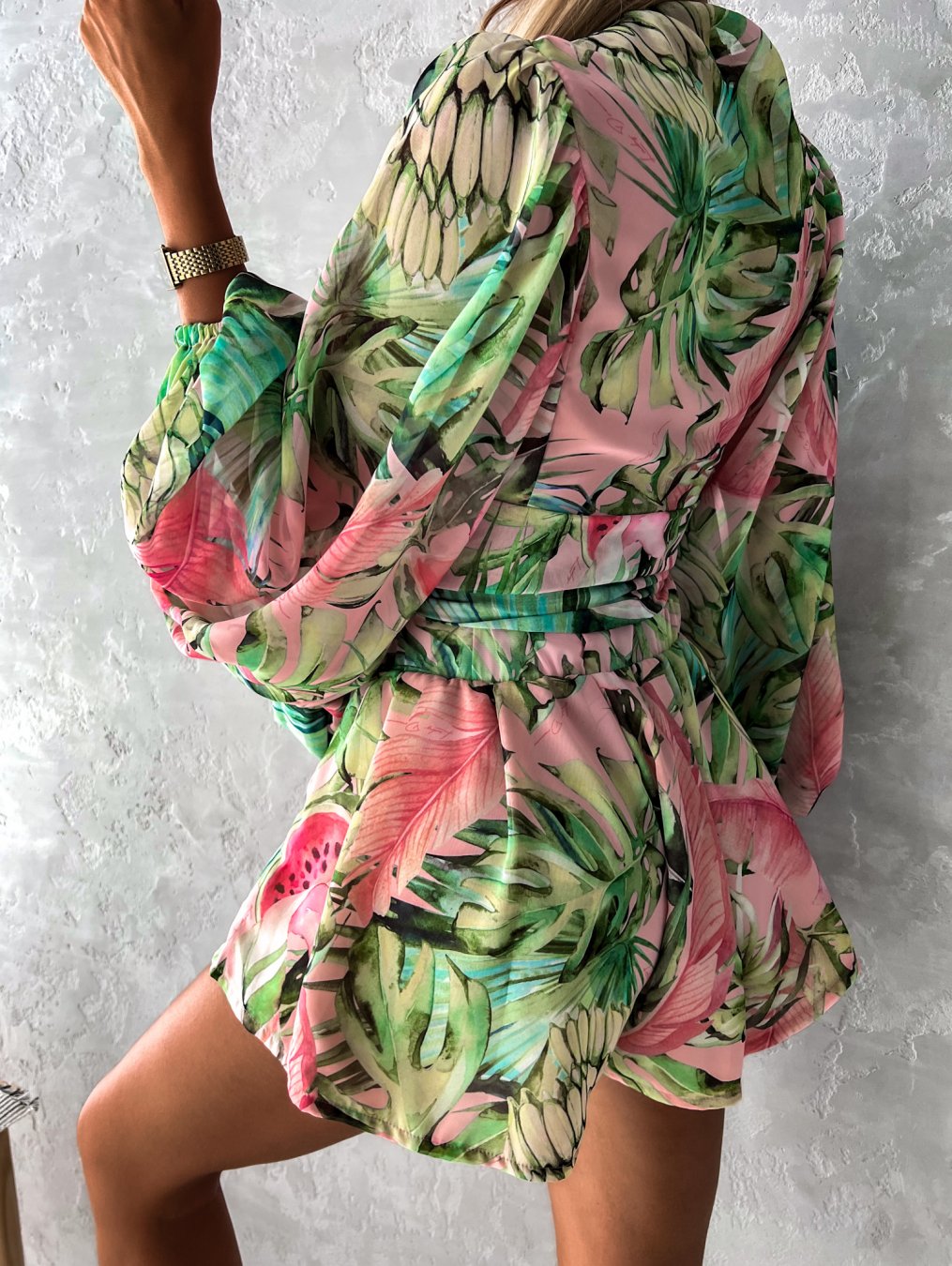 Image of Elaine | Women's Tropical Print Wrap Top Two-Piece Set