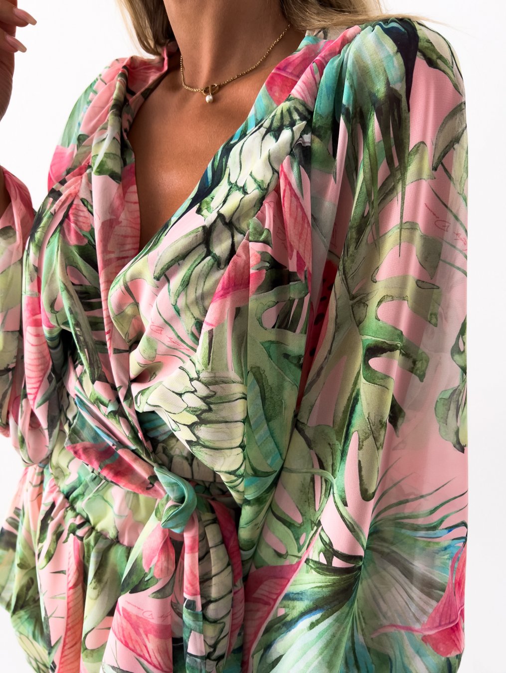 Image of Elaine | Women's Tropical Print Wrap Top Two-Piece Set