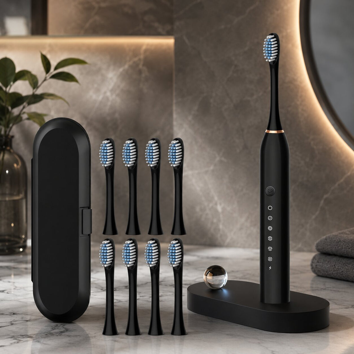 Electric Sonic Toothbrush with 5 Cleaning Modes, USB Rechargeable Battery, 50+ Days Battery Life, Quiet & Deep Cleaning, Includes 8 Replacement Heads