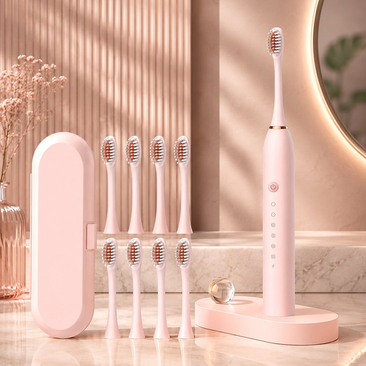 Electric Sonic Toothbrush with 5 Cleaning Modes, USB Rechargeable Battery, 50+ Days Battery Life, Quiet & Deep Cleaning, Includes 8 Replacement Heads