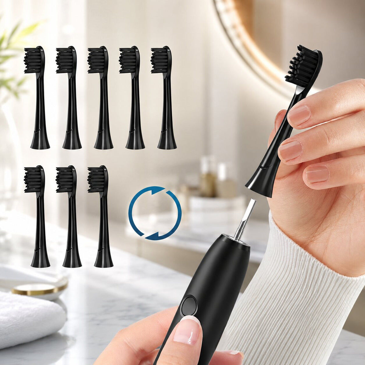 Electric Sonic Toothbrush with 5 Cleaning Modes, USB Rechargeable Battery, 50+ Days Battery Life, Quiet & Deep Cleaning, Includes 8 Replacement Heads