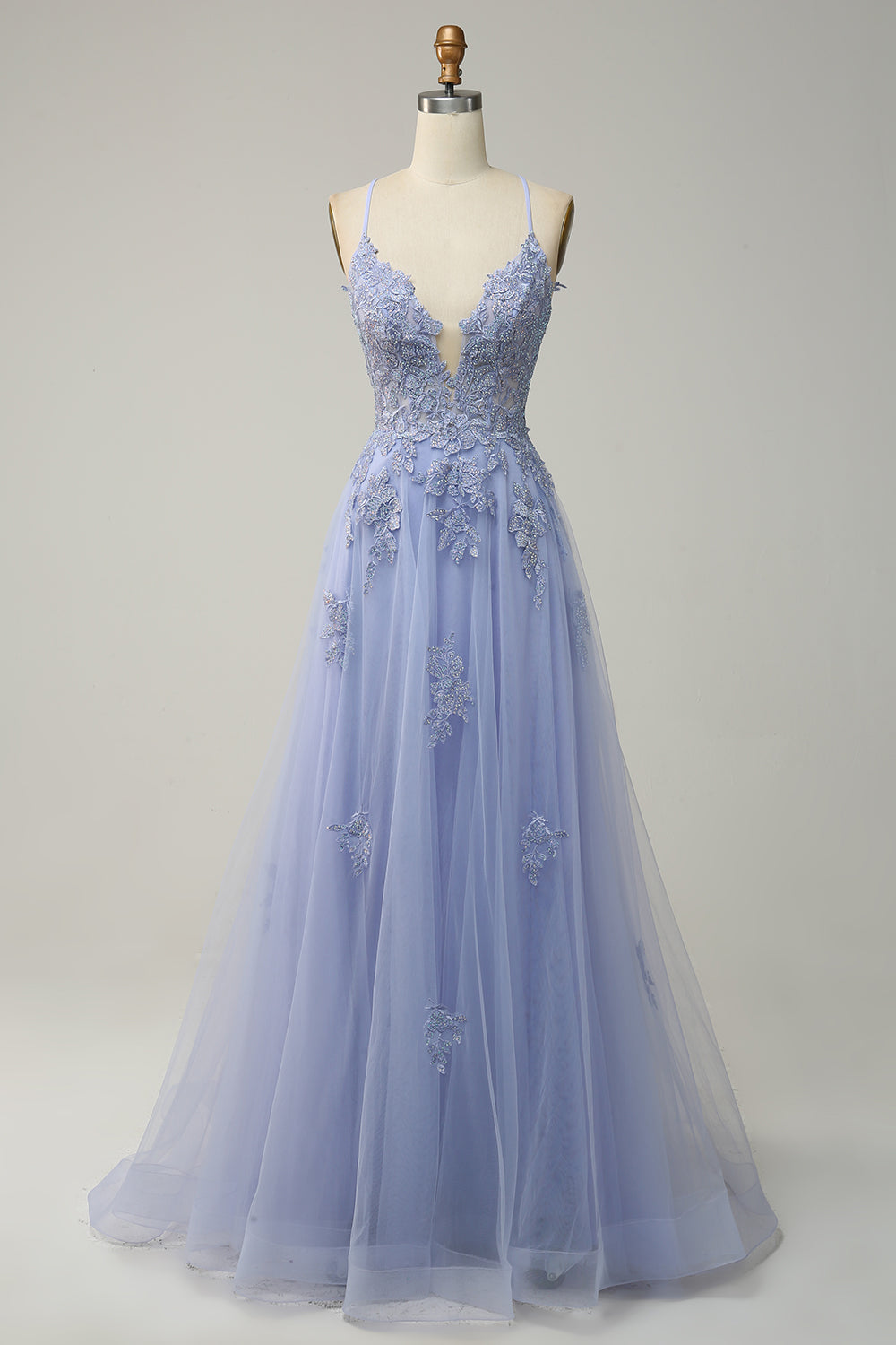 Elegant A-Line Gown with Spaghetti Straps and Lace-Up Back