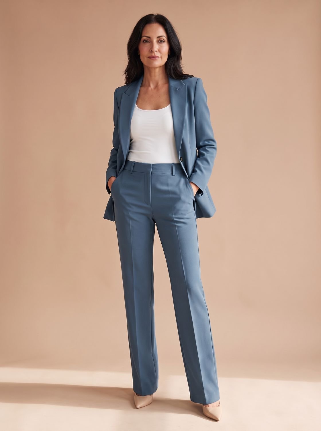 Elegant Women's Two-Piece Trouser Suit with Blazer