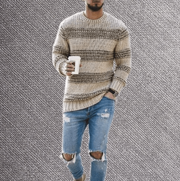 Image of Eli | Men's Striped Crew Neck Sweater