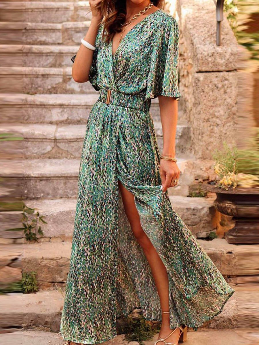 Image of Elizabeth | Women's V-Neck Printed Maxi Dress