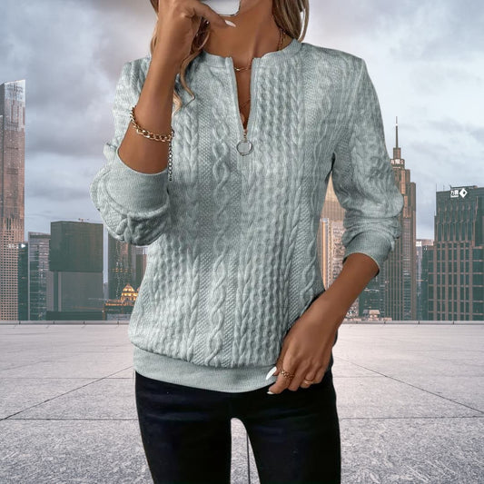 Image of Emily | Women's Cable Knit Zip Up Sweater