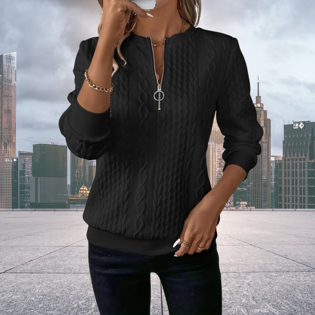 Image of Emily | Women's Cable Knit Zip Up Sweater