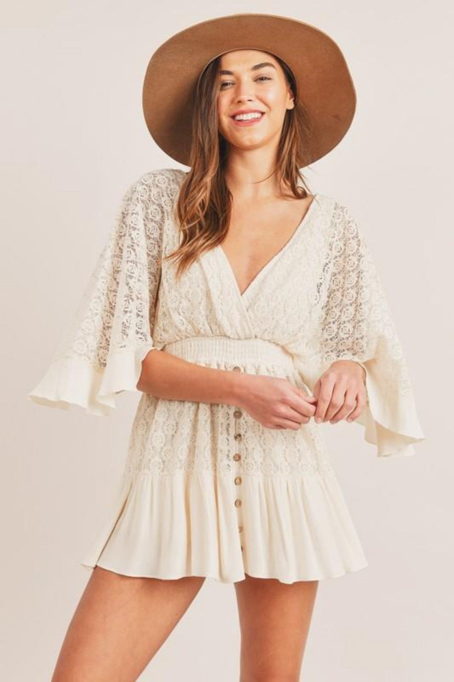 Image of Emma | Women's V-Neck Lace Mini Dress