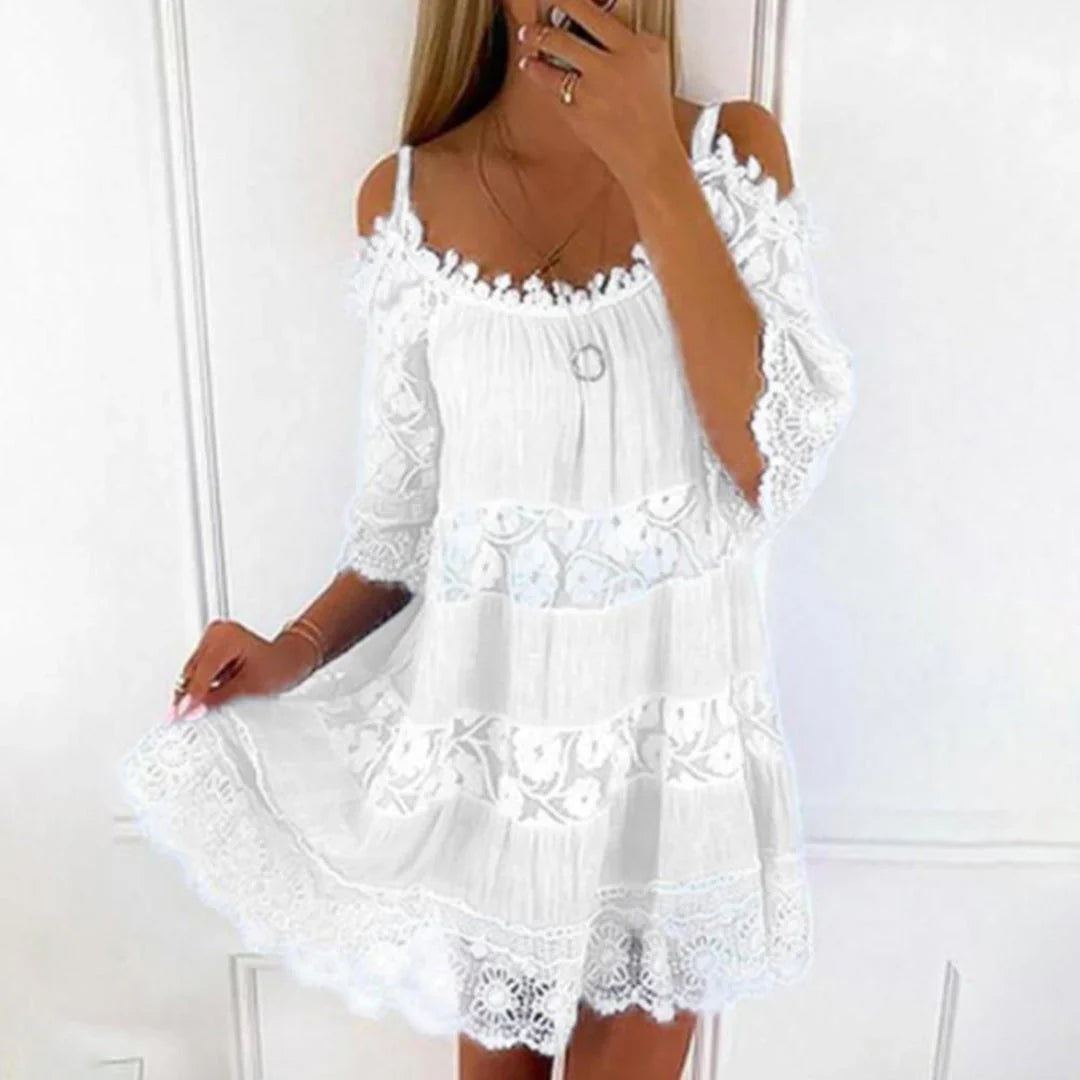 Image of Esme | Women's Cold Shoulder Tiered Mini Dress