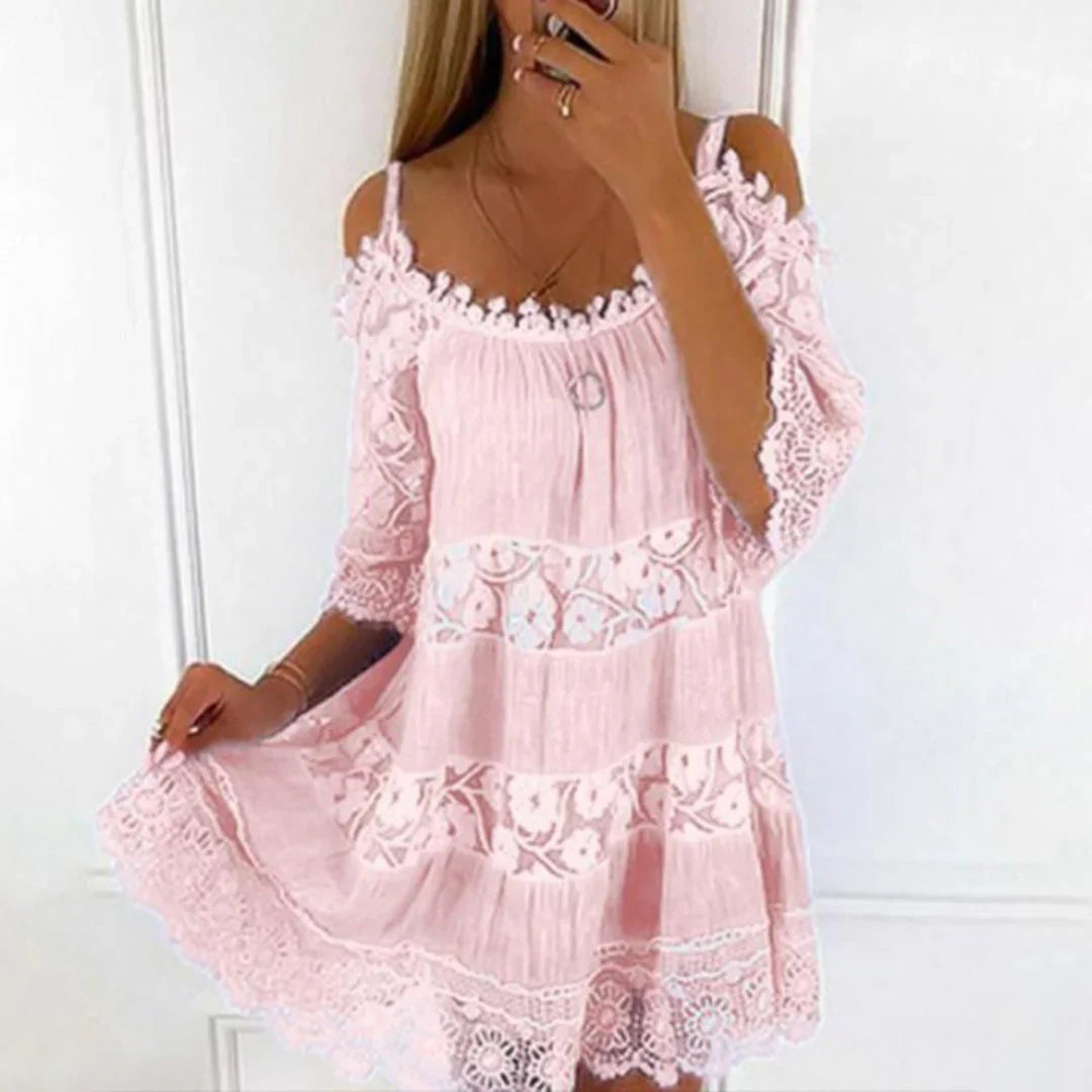 Image of Esme | Women's Cold Shoulder Tiered Mini Dress