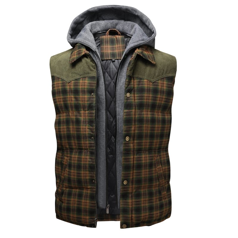 Image of Evan | Men's Hooded Plaid Vest