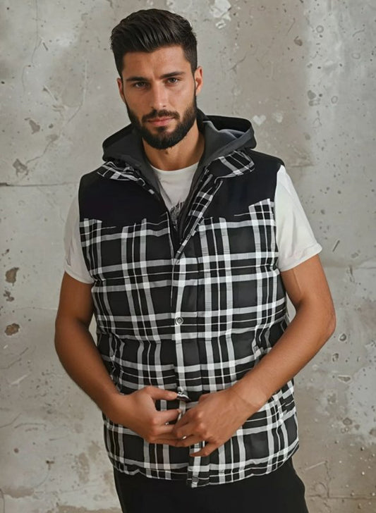Image of Evan | Men's Hooded Plaid Vest