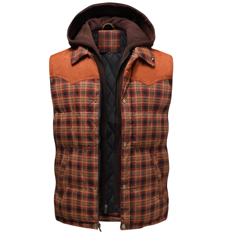 Image of Evan | Men's Hooded Plaid Vest