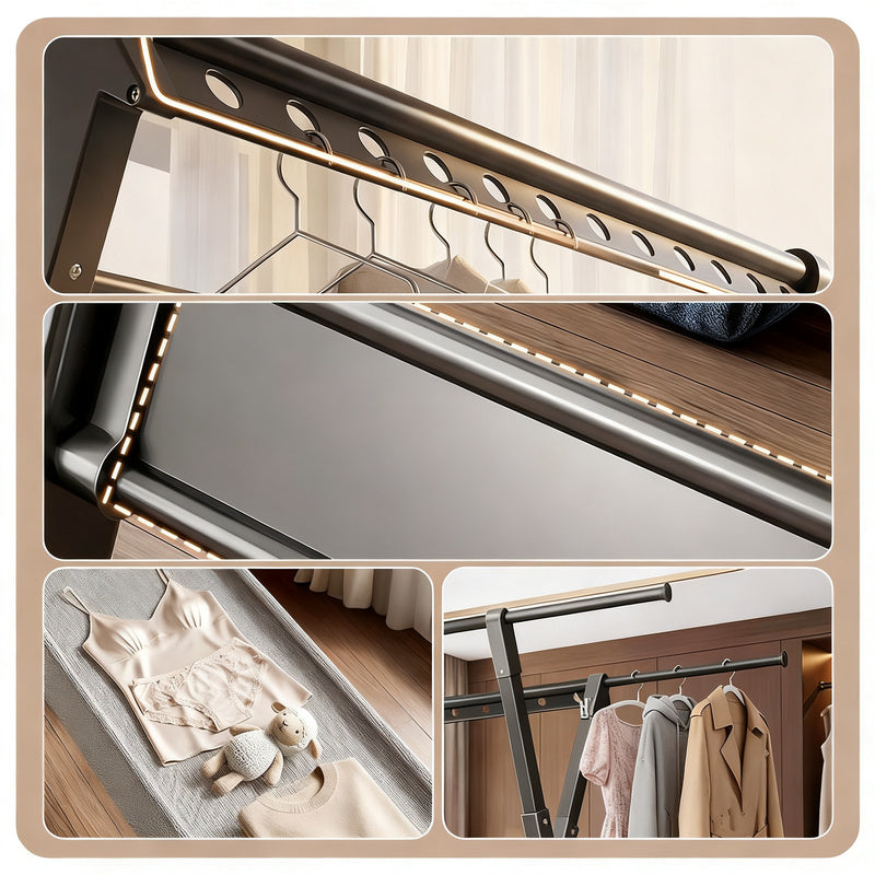 Extendable Double-Rod Clothes Drying Rack with Steel Frame