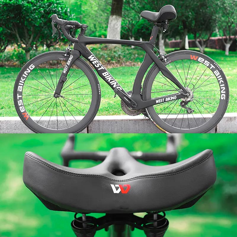 Extra Wide Bike Saddle with Cutout & High-Density Padding and Suspension