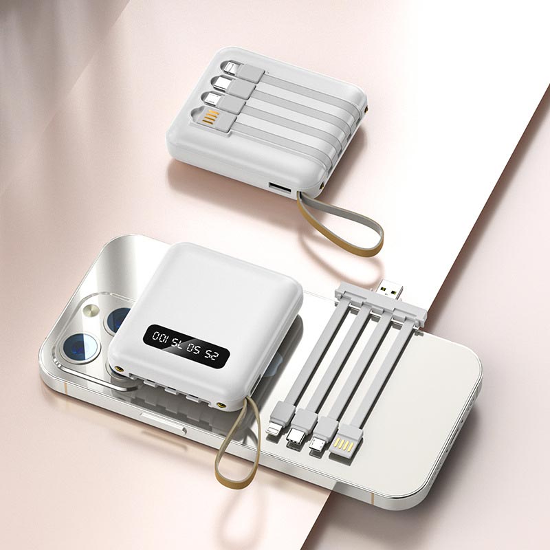 Fast-Charging 20,000mAh Mini Power Bank with Built-In Cables