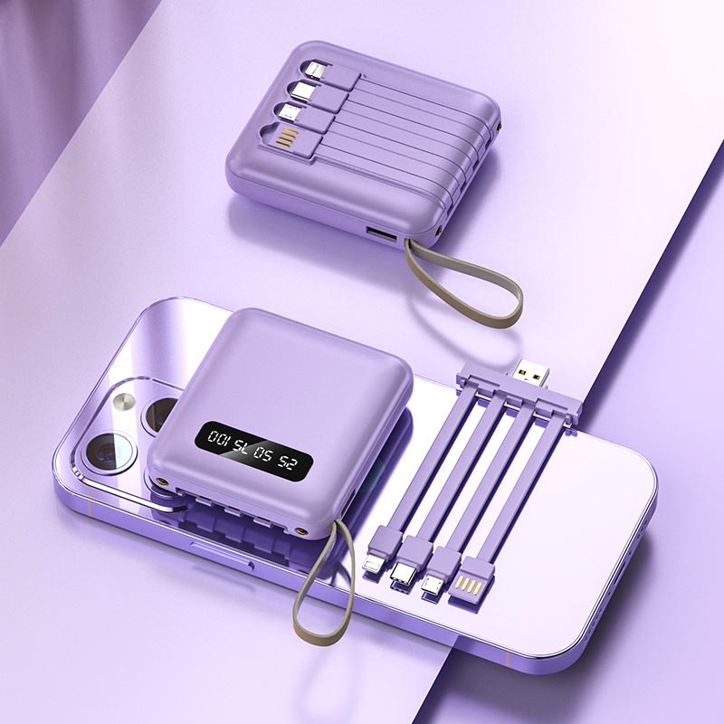 Fast-Charging 20,000mAh Mini Power Bank with Built-In Cables