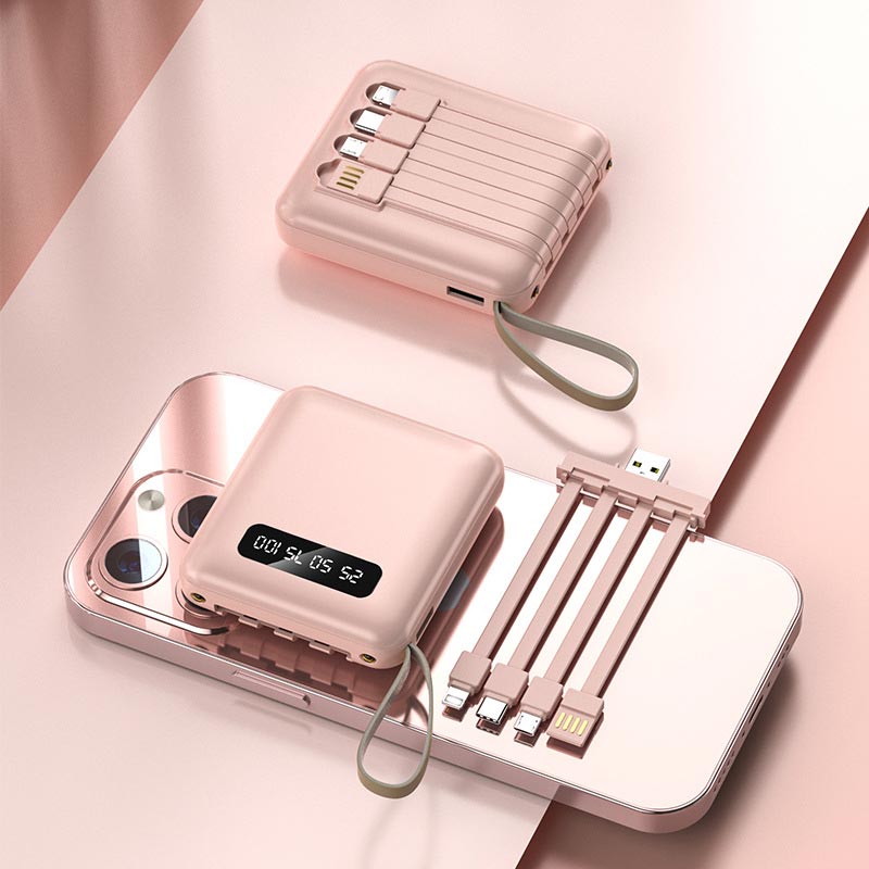 Fast-Charging 20,000mAh Mini Power Bank with Built-In Cables