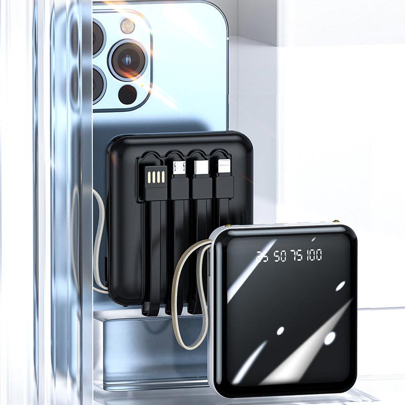 Fast-Charging 20,000mAh Mini Power Bank with Built-In Cables