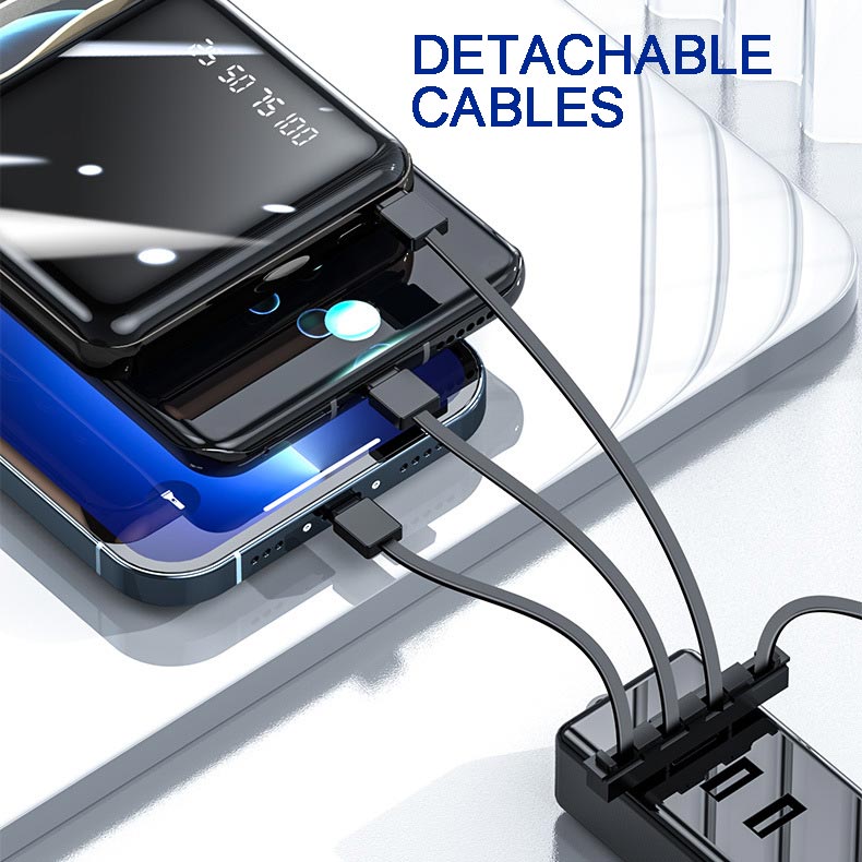 Fast-Charging 20,000mAh Mini Power Bank with Built-In Cables